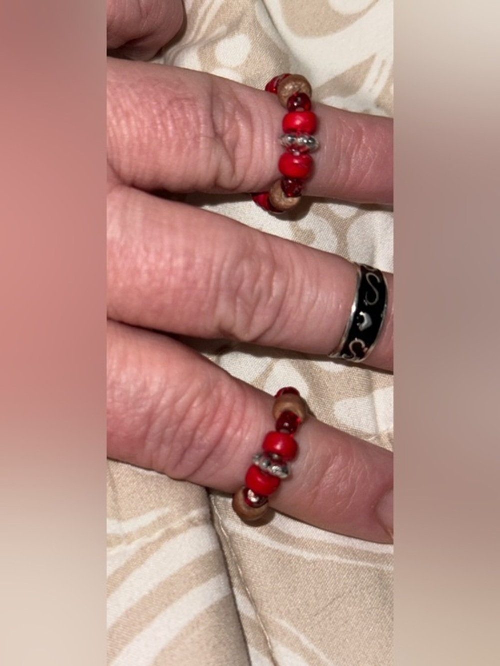 Handmade Red Beaded Stretch Toe Ring Set- Unbranded